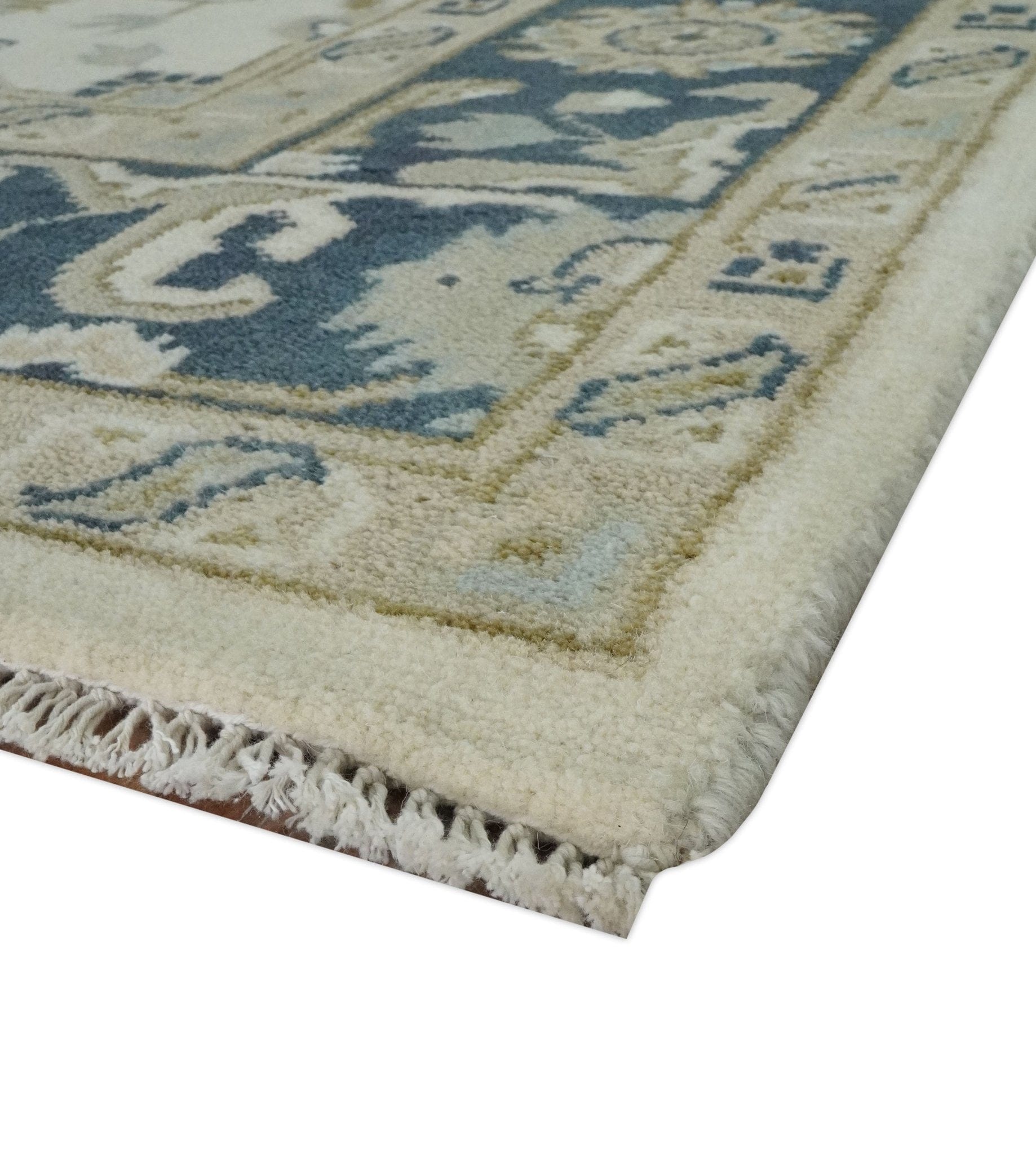 The Rug Decor Area Rug Ivory, Olive and Blue Hand Knotted Traditional Oriental Oushak Custom Made wool rug Ivory, Olive and Blue Hand Knotted Traditional Oriental Oushak Custom Made wool rug