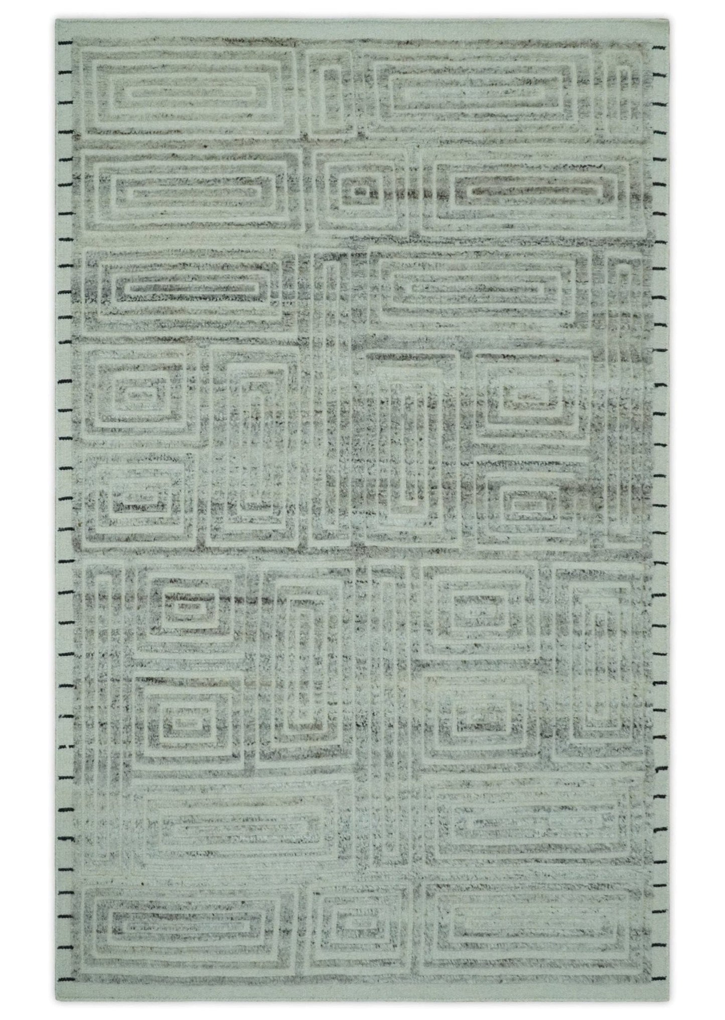 The Rug Decor Area Rug 5x8 Ivory, Silver and Charcoal Modern Geometrical Puzzle Design hand knotted Custom Made wool Area Rug Ivory, Silver and Charcoal Modern Geometrical Puzzle Design hand knotted Custom Made wool Area Rug