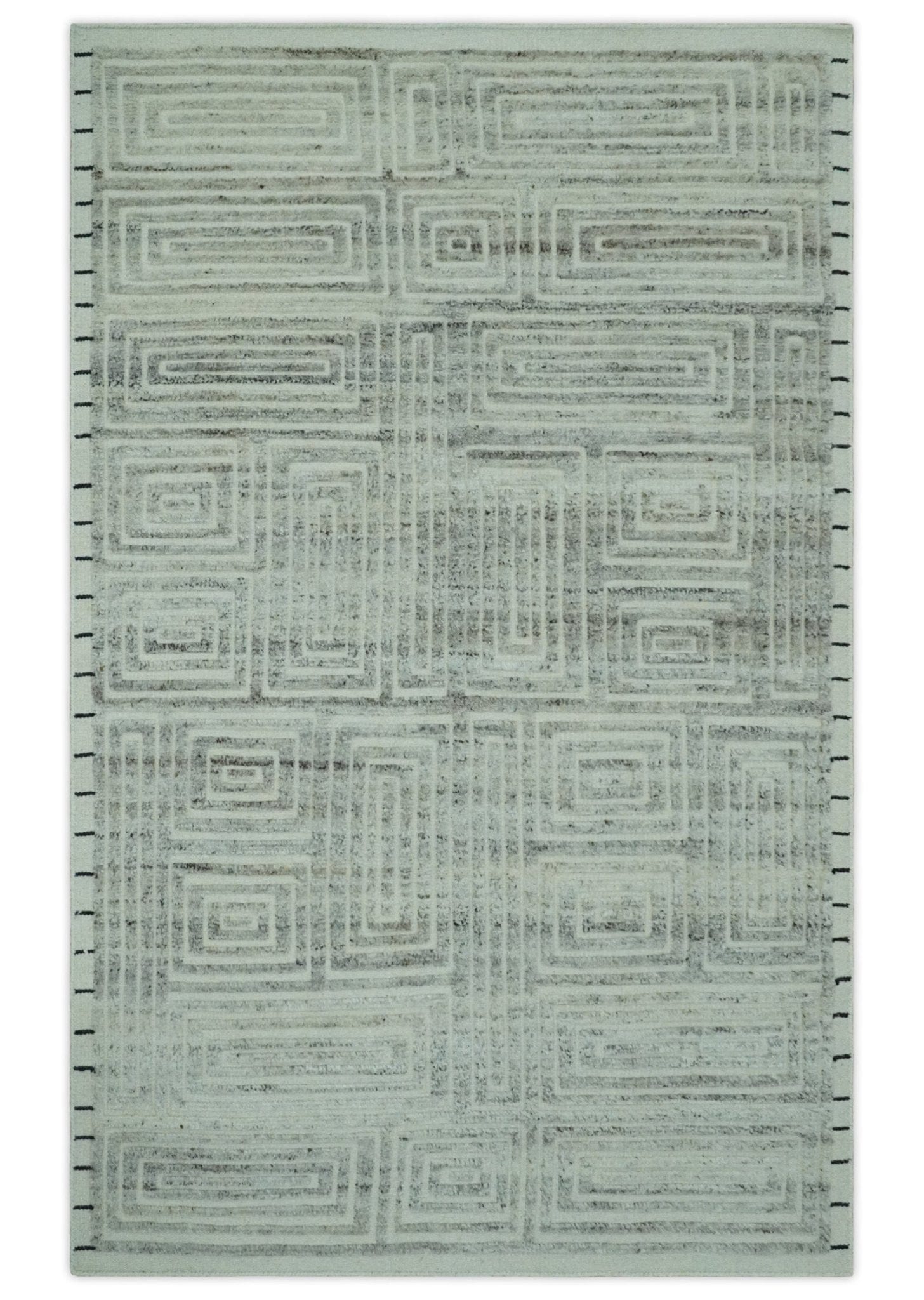 The Rug Decor Area Rug 5x8 Ivory, Silver and Charcoal Modern Geometrical Puzzle Design hand knotted Custom Made wool Area Rug Ivory, Silver and Charcoal Modern Geometrical Puzzle Design hand knotted Custom Made wool Area Rug