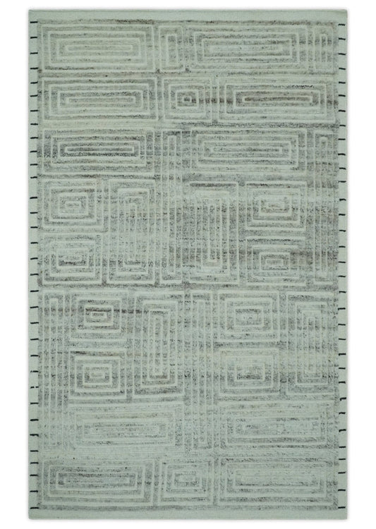 The Rug Decor Area Rug 5x8 Ivory, Silver and Charcoal Modern Geometrical Puzzle Design hand knotted Custom Made wool Area Rug Ivory, Silver and Charcoal Modern Geometrical Puzzle Design hand knotted Custom Made wool Area Rug