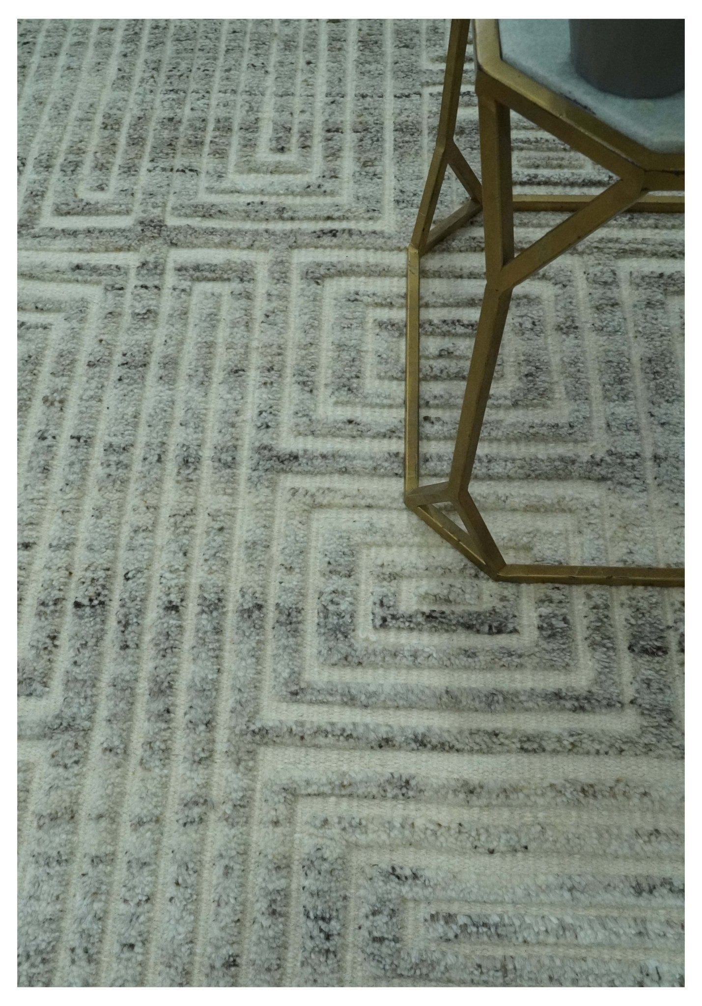 The Rug Decor Area Rug Ivory, Silver and Charcoal Modern Geometrical Puzzle Design hand knotted Custom Made wool Area Rug Ivory, Silver and Charcoal Modern Geometrical Puzzle Design hand knotted Custom Made wool Area Rug