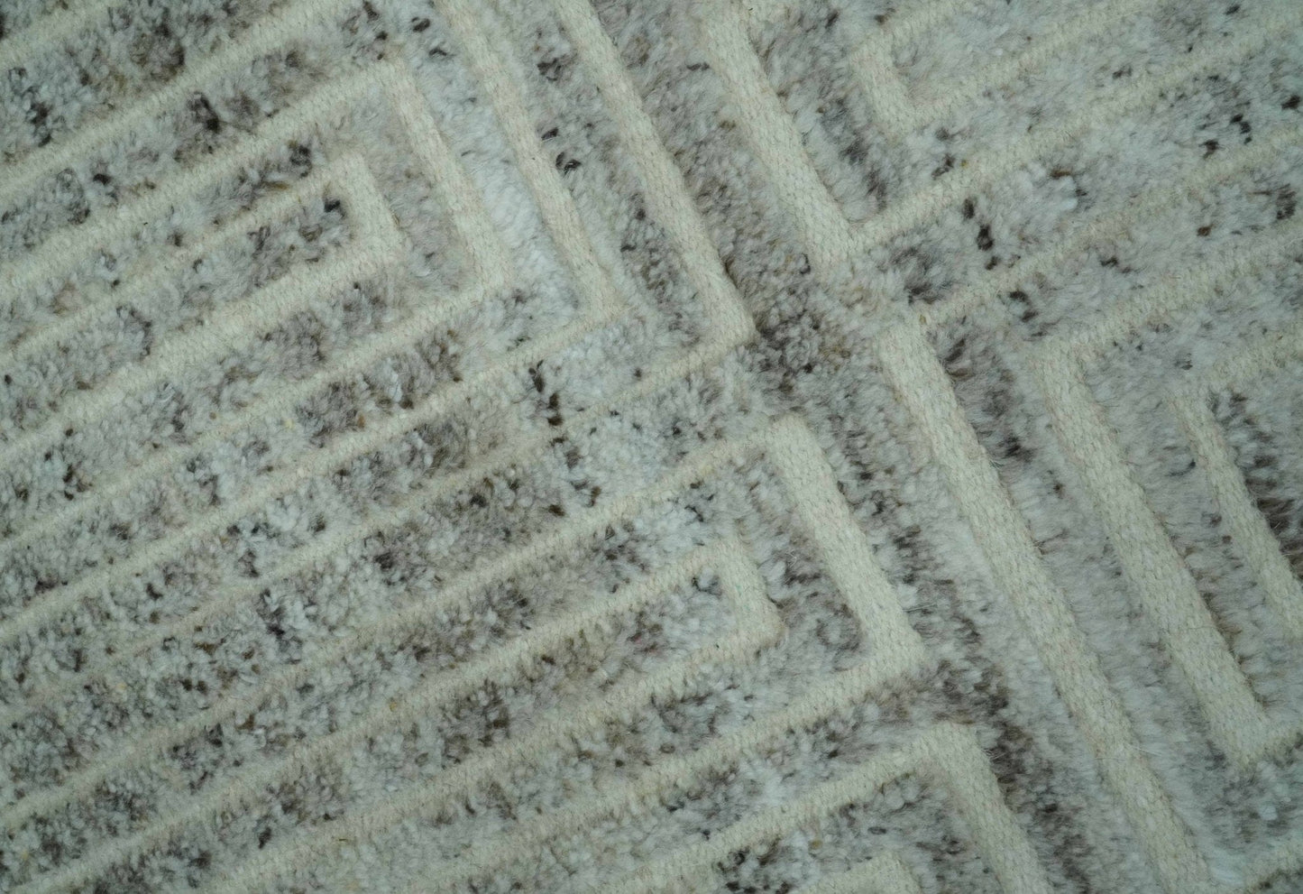 The Rug Decor Area Rug Ivory, Silver and Charcoal Modern Geometrical Puzzle Design hand knotted Custom Made wool Area Rug Ivory, Silver and Charcoal Modern Geometrical Puzzle Design hand knotted Custom Made wool Area Rug