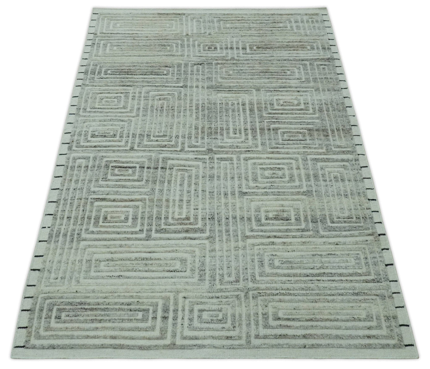 The Rug Decor Area Rug Ivory, Silver and Charcoal Modern Geometrical Puzzle Design hand knotted Custom Made wool Area Rug Ivory, Silver and Charcoal Modern Geometrical Puzzle Design hand knotted Custom Made wool Area Rug