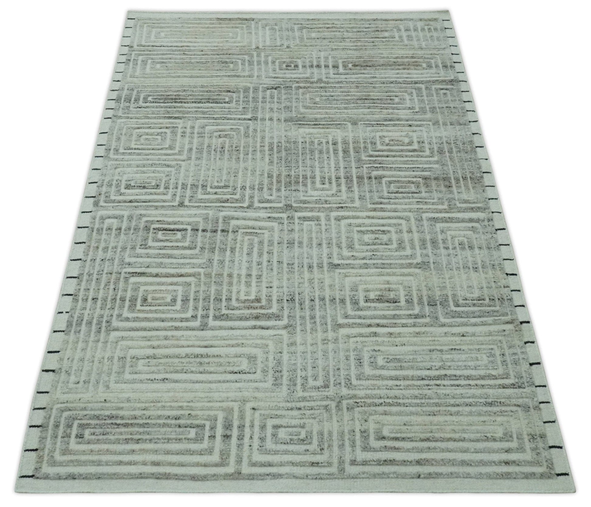 The Rug Decor Area Rug Ivory, Silver and Charcoal Modern Geometrical Puzzle Design hand knotted Custom Made wool Area Rug Ivory, Silver and Charcoal Modern Geometrical Puzzle Design hand knotted Custom Made wool Area Rug
