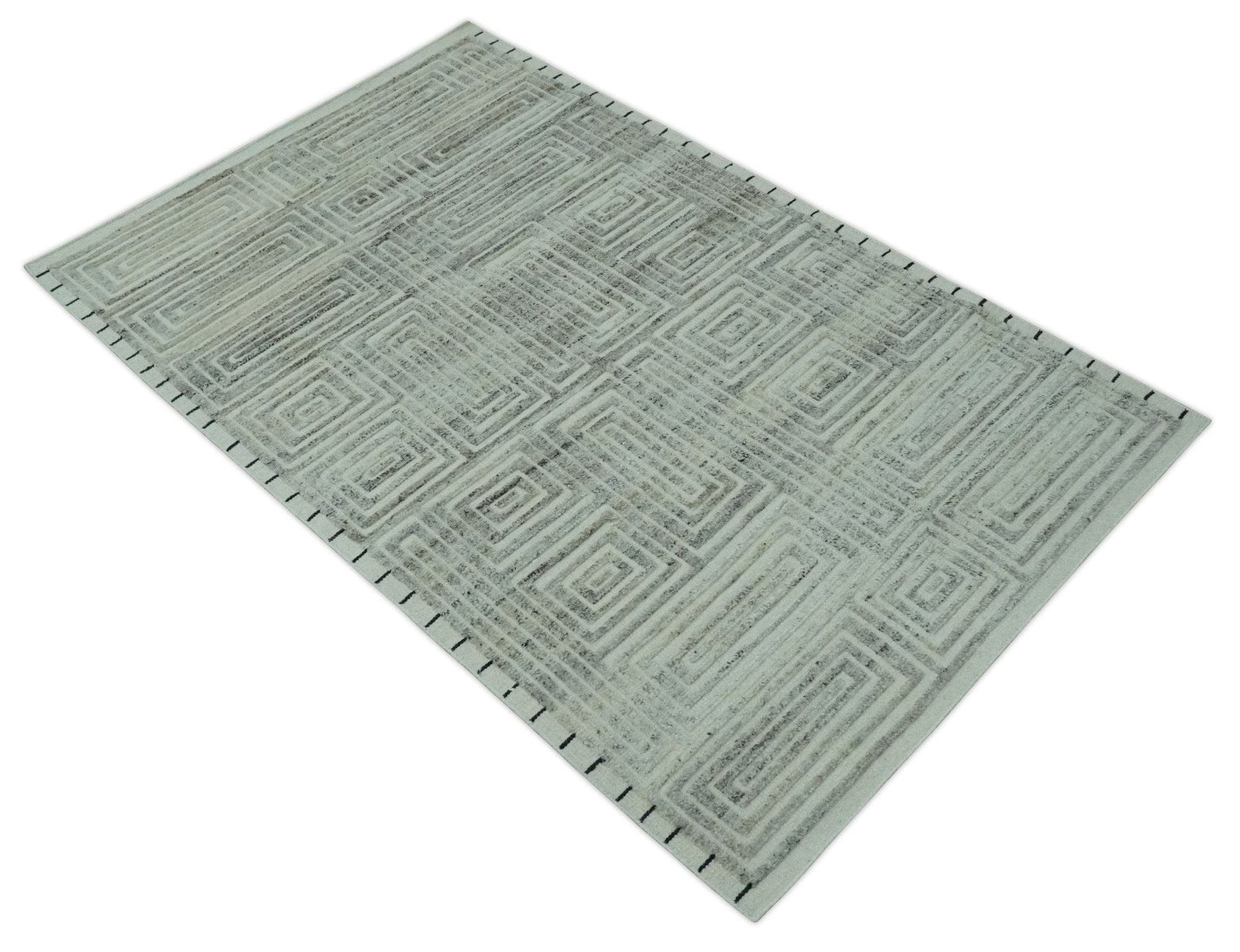 The Rug Decor Area Rug Ivory, Silver and Charcoal Modern Geometrical Puzzle Design hand knotted Custom Made wool Area Rug Ivory, Silver and Charcoal Modern Geometrical Puzzle Design hand knotted Custom Made wool Area Rug