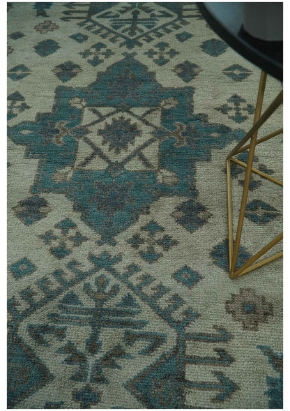 The Rug Decor Area Rug Light green, Teal and Charcoal Traditional Hand Knotted Custom Made wool Area Rug Light green, Teal and Charcoal Traditional Hand Knotted Custom Made wool Area Rug