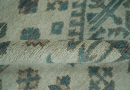 The Rug Decor Area Rug Light green, Teal and Charcoal Traditional Hand Knotted Custom Made wool Area Rug Light green, Teal and Charcoal Traditional Hand Knotted Custom Made wool Area Rug