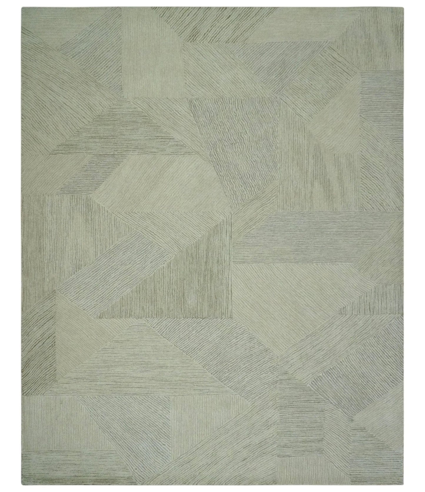 The Rug Decor Area Rug 8x10 Modern Geometrical Ivory, Gray and Olive Stripes Textured Hand Tufted Custom Made rug Modern Geometrical Ivory, Gray and Olive Stripes Textured Hand Tufted Custom Made rug
