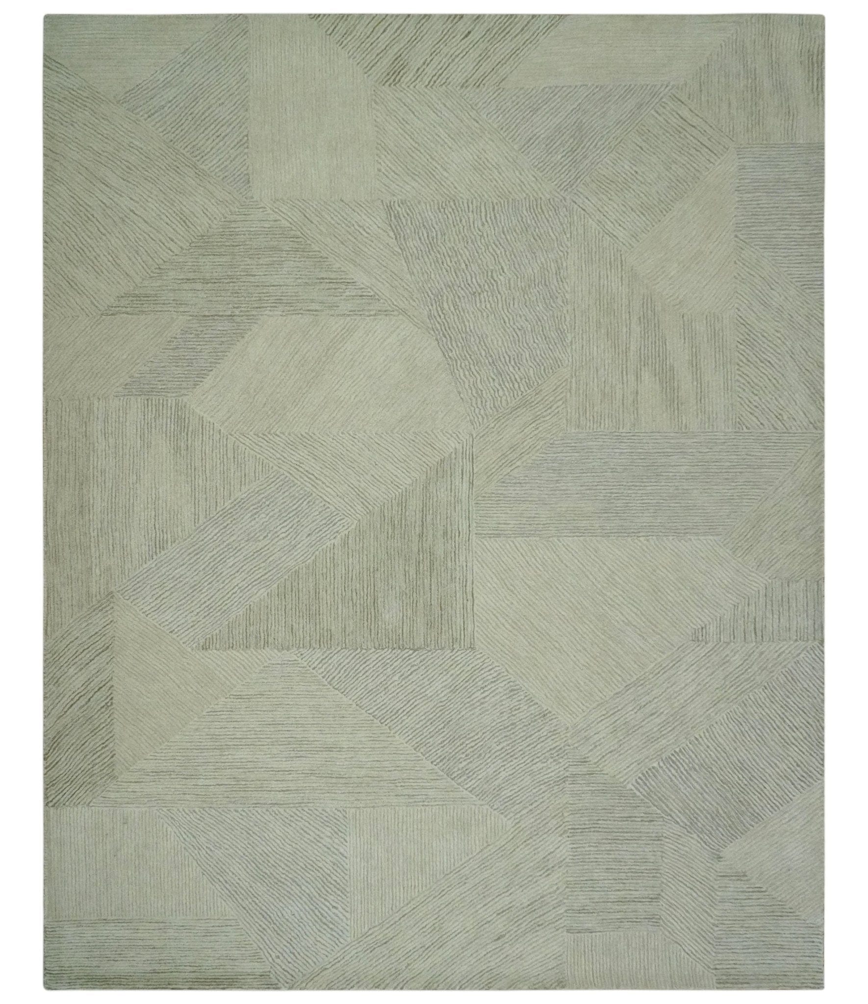 The Rug Decor Area Rug 8x10 Modern Geometrical Ivory, Gray and Olive Stripes Textured Hand Tufted Custom Made rug Modern Geometrical Ivory, Gray and Olive Stripes Textured Hand Tufted Custom Made rug