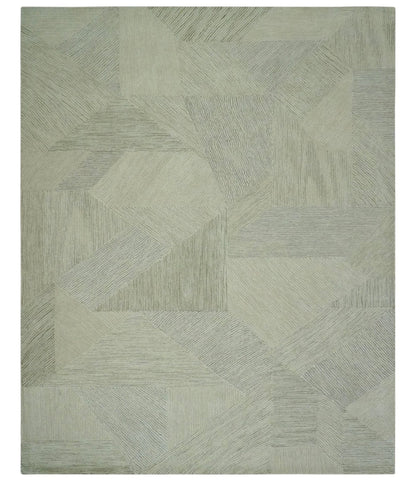 The Rug Decor Area Rug 8x10 Modern Geometrical Ivory, Gray and Olive Stripes Textured Hand Tufted Custom Made rug Modern Geometrical Ivory, Gray and Olive Stripes Textured Hand Tufted Custom Made rug
