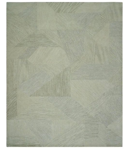 The Rug Decor Area Rug 8x10 Modern Geometrical Ivory, Gray and Olive Stripes Textured Hand Tufted Custom Made rug Modern Geometrical Ivory, Gray and Olive Stripes Textured Hand Tufted Custom Made rug