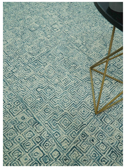 The Rug Decor Area Rug Modern Geometrical Teal and Ivory Hand Tufted Custom Made wool area rug Modern Geometrical Teal and Ivory Hand Tufted Custom Made wool area rug
