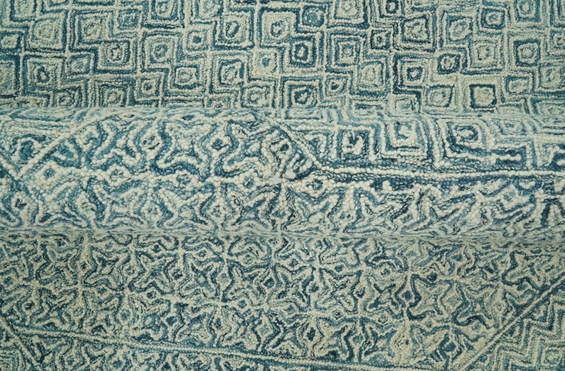 The Rug Decor Area Rug Modern Geometrical Teal and Ivory Hand Tufted Custom Made wool area rug Modern Geometrical Teal and Ivory Hand Tufted Custom Made wool area rug