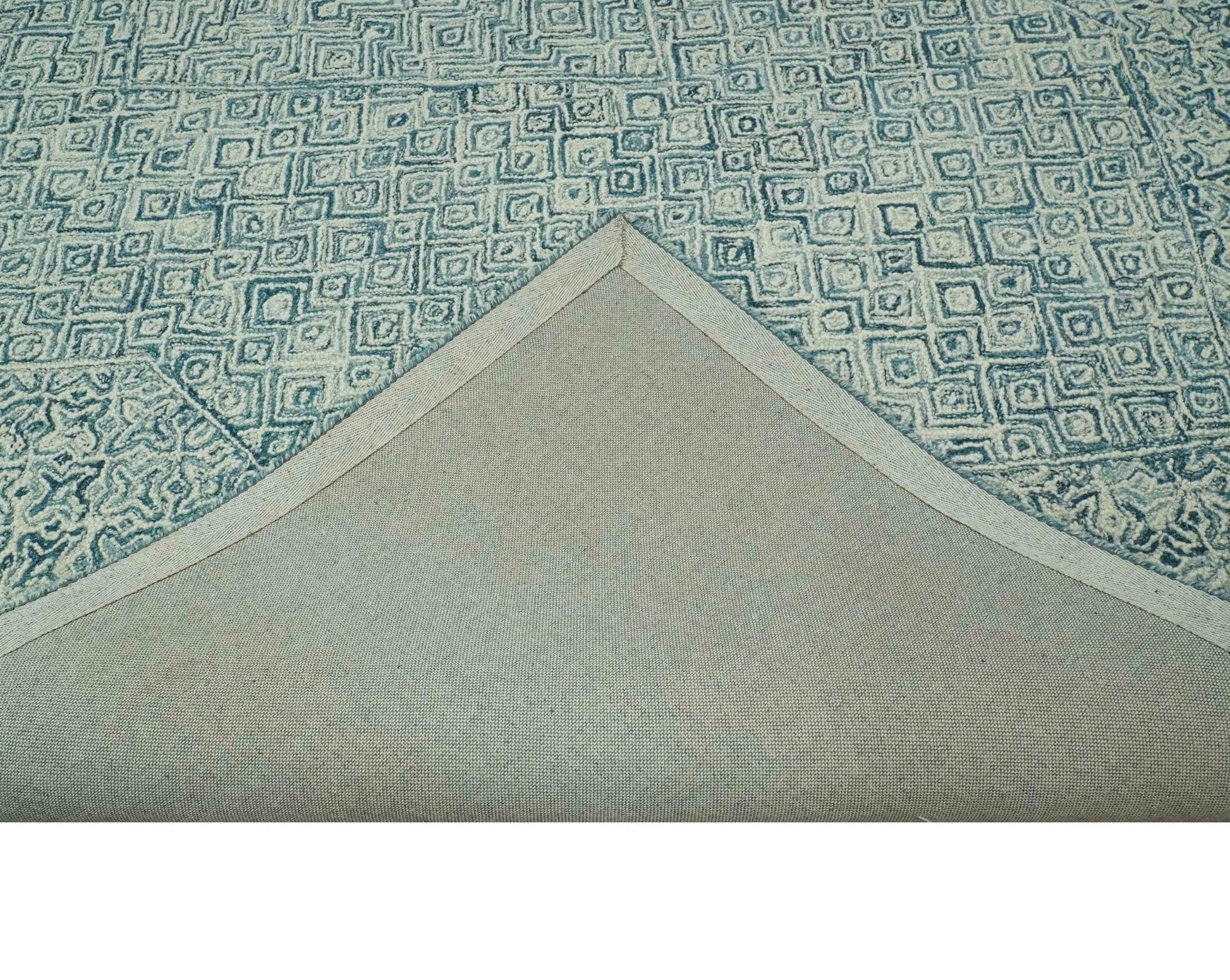 The Rug Decor Area Rug Modern Geometrical Teal and Ivory Hand Tufted Custom Made wool area rug Modern Geometrical Teal and Ivory Hand Tufted Custom Made wool area rug
