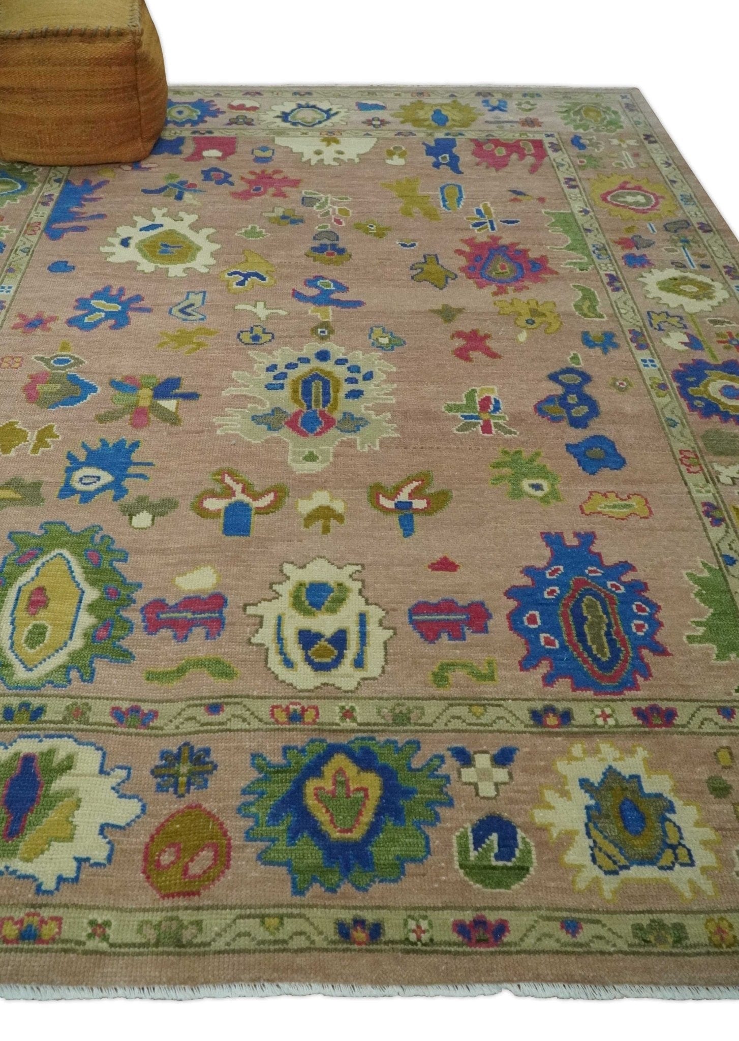The Rug Decor Area Rug Peach, Blue and Olive Hand knotted Traditional Custom Made Oushak wool Area Rug Peach, Blue and Olive Hand knotted Traditional Custom Made Oushak wool Area Rug