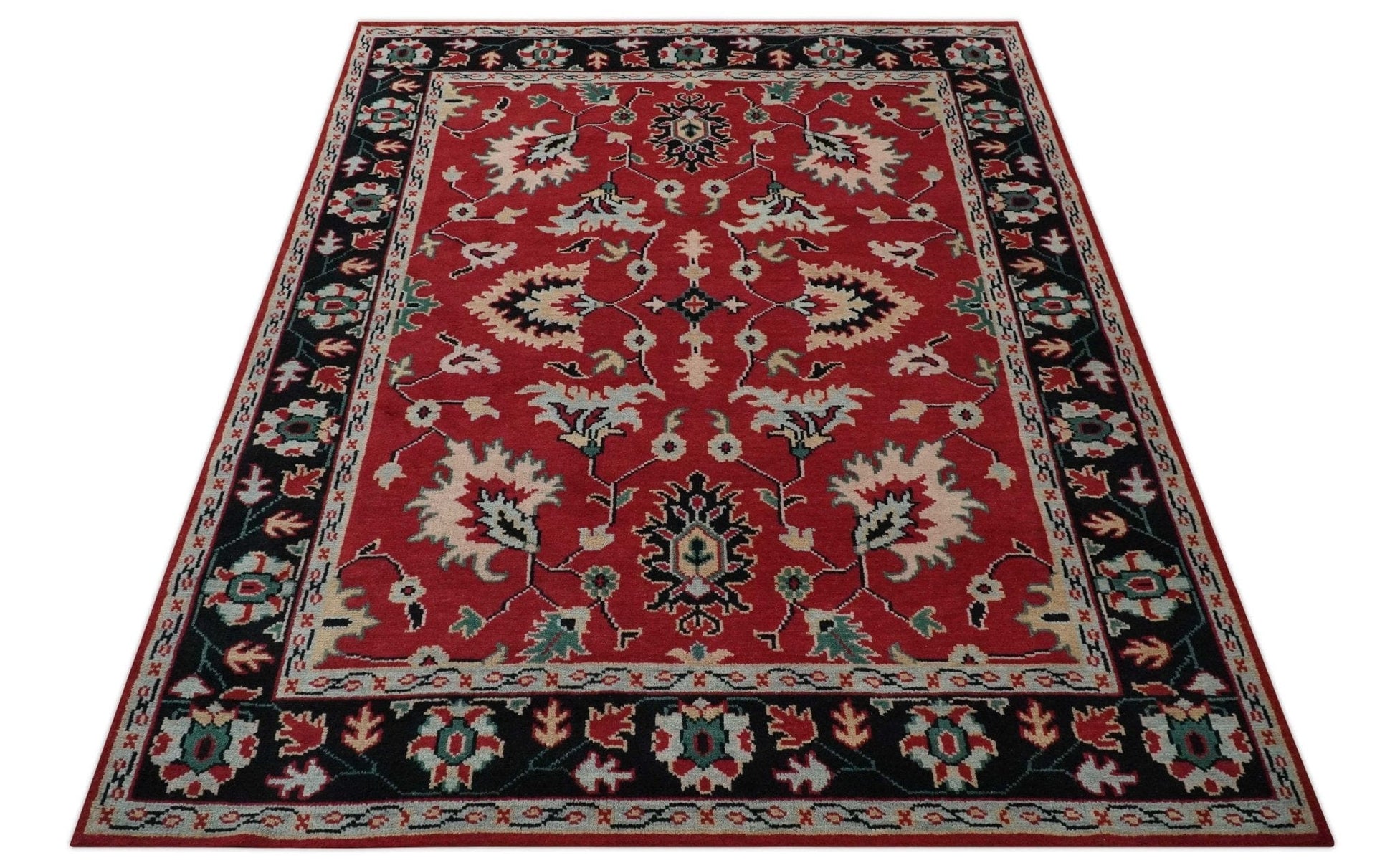 The Rug Decor Area Rug Red and Black Hand Knotted Traditional Oushak Custom made wool Area Rug Red and Black Hand Knotted Traditional Oushak Custom made wool Area Rug