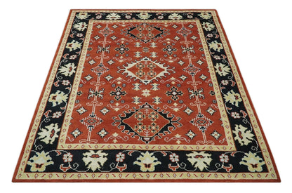 The Rug Decor Area Rug Rust, Black and Beige Traditional Oriental Hand Knotted Custom Made Wool Area Rug Rust, Black and Beige Traditional Oriental Hand Knotted Custom Made Wool Area Rug