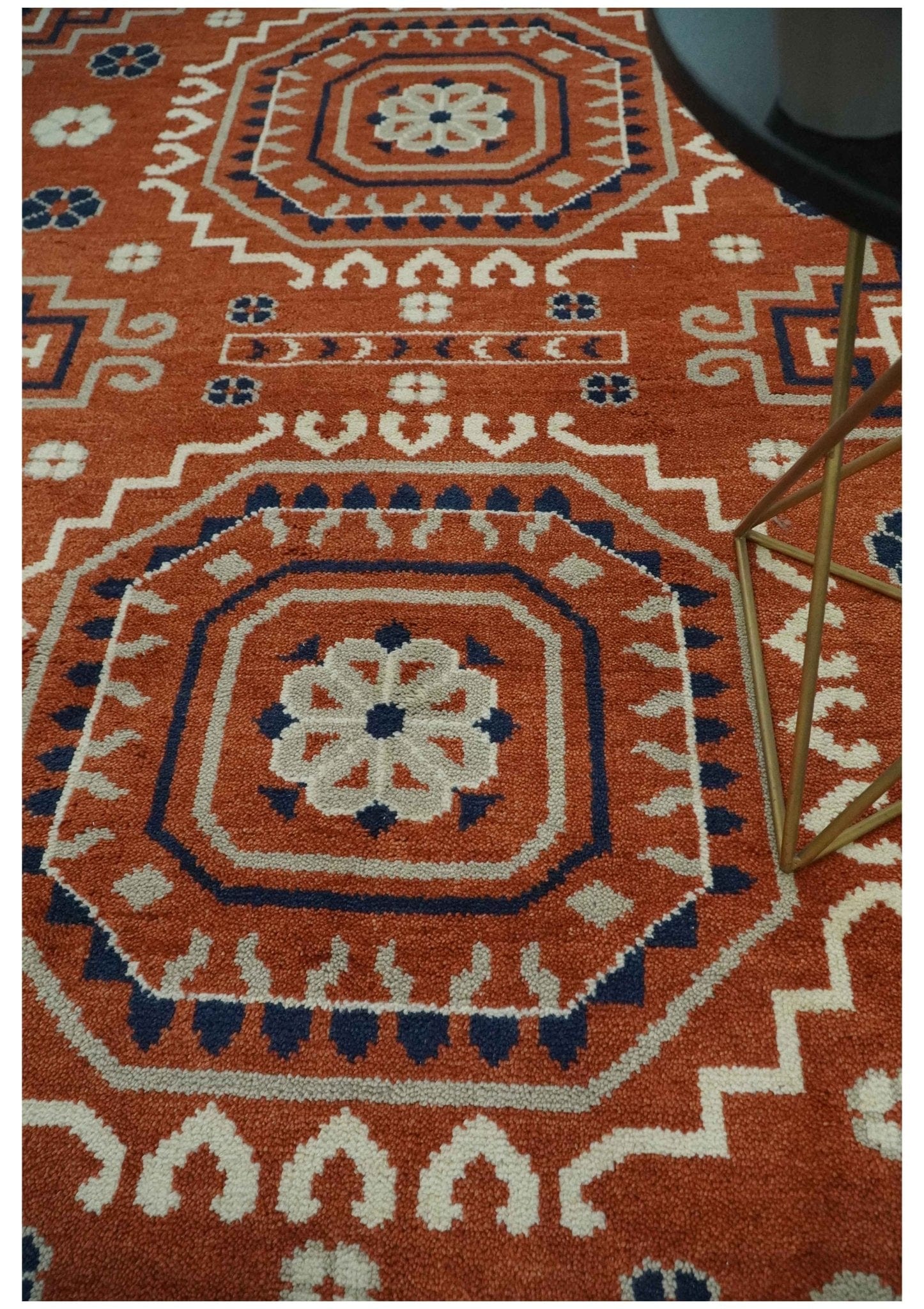 The Rug Decor Area Rug Rust, Ivory and Blue Traditional Mamluk design Hand Knotted Custom Made wool Area Rug Rust, Ivory and Blue Traditional Mamluk design Hand Knotted Custom Made wool Area Rug
