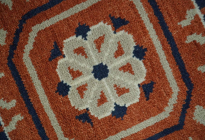 The Rug Decor Area Rug Rust, Ivory and Blue Traditional Mamluk design Hand Knotted Custom Made wool Area Rug Rust, Ivory and Blue Traditional Mamluk design Hand Knotted Custom Made wool Area Rug