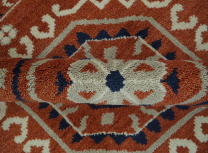 The Rug Decor Area Rug Rust, Ivory and Blue Traditional Mamluk design Hand Knotted Custom Made wool Area Rug Rust, Ivory and Blue Traditional Mamluk design Hand Knotted Custom Made wool Area Rug