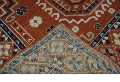 The Rug Decor Area Rug Rust, Ivory and Blue Traditional Mamluk design Hand Knotted Custom Made wool Area Rug Rust, Ivory and Blue Traditional Mamluk design Hand Knotted Custom Made wool Area Rug