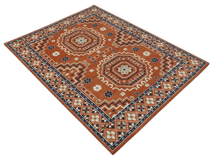 The Rug Decor Area Rug Rust, Ivory and Blue Traditional Mamluk design Hand Knotted Custom Made wool Area Rug Rust, Ivory and Blue Traditional Mamluk design Hand Knotted Custom Made wool Area Rug