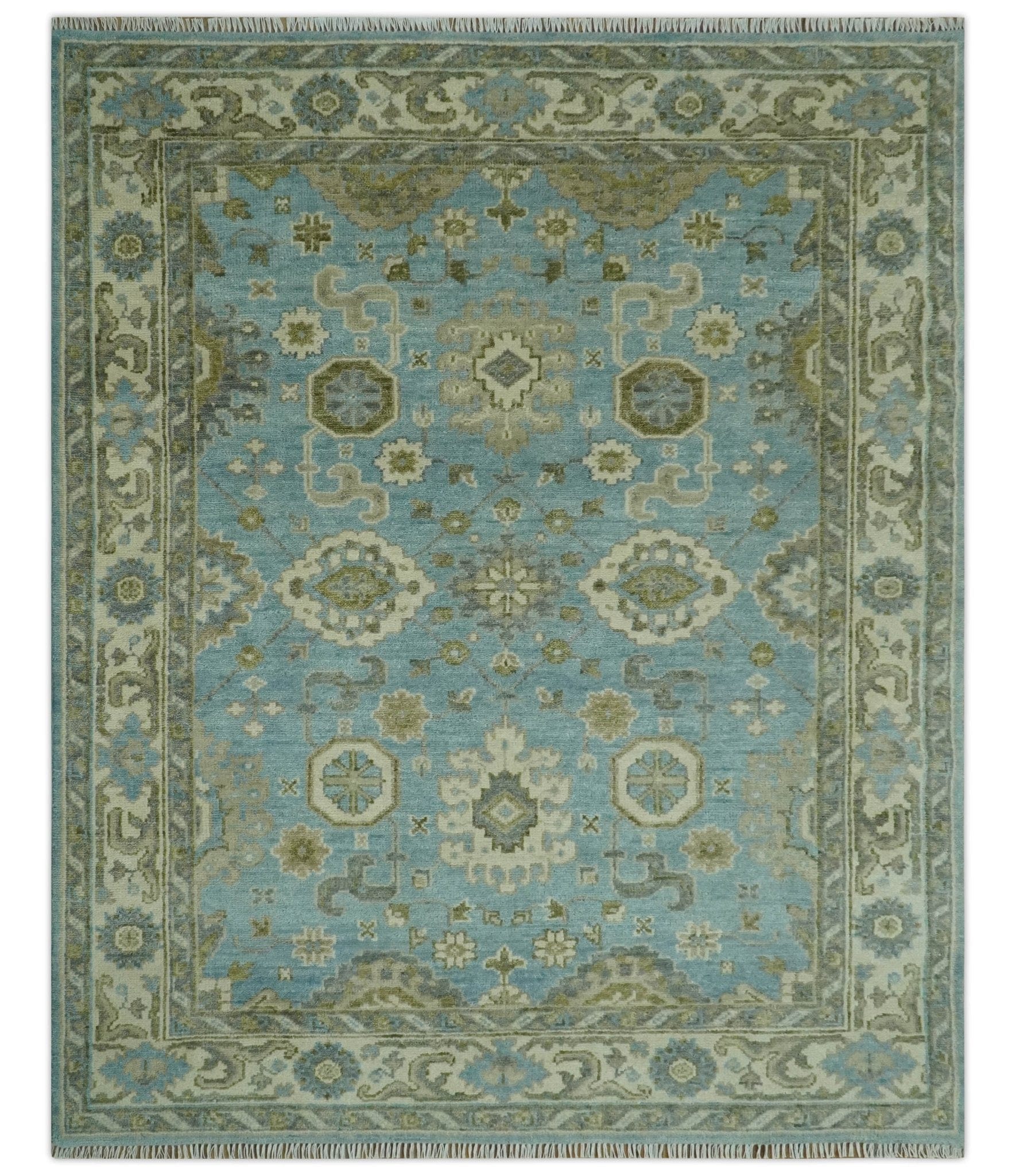 The Rug Decor Area Rug 8x10 Sea Blue, Green and Ivory Hand Knotted Traditional Oushak Custom Made wool rug Sea Blue, Green and Ivory Hand Knotted Traditional Oushak Custom Made wool rug