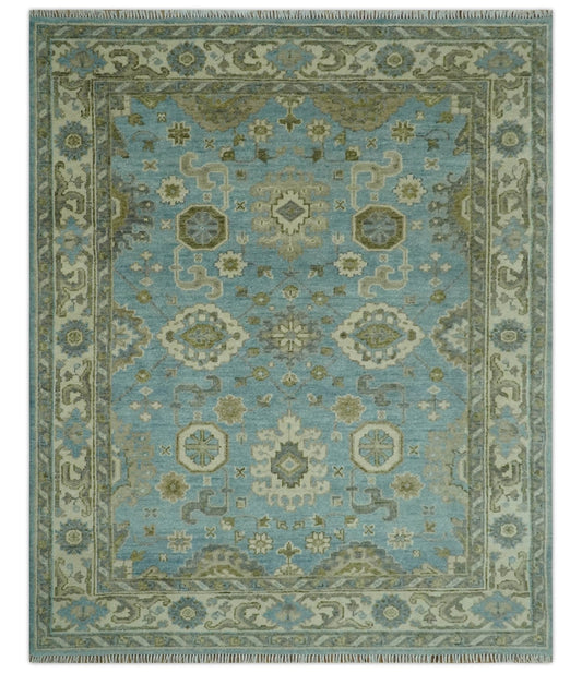 The Rug Decor Area Rug 8x10 Sea Blue, Green and Ivory Hand Knotted Traditional Oushak Custom Made wool rug Sea Blue, Green and Ivory Hand Knotted Traditional Oushak Custom Made wool rug