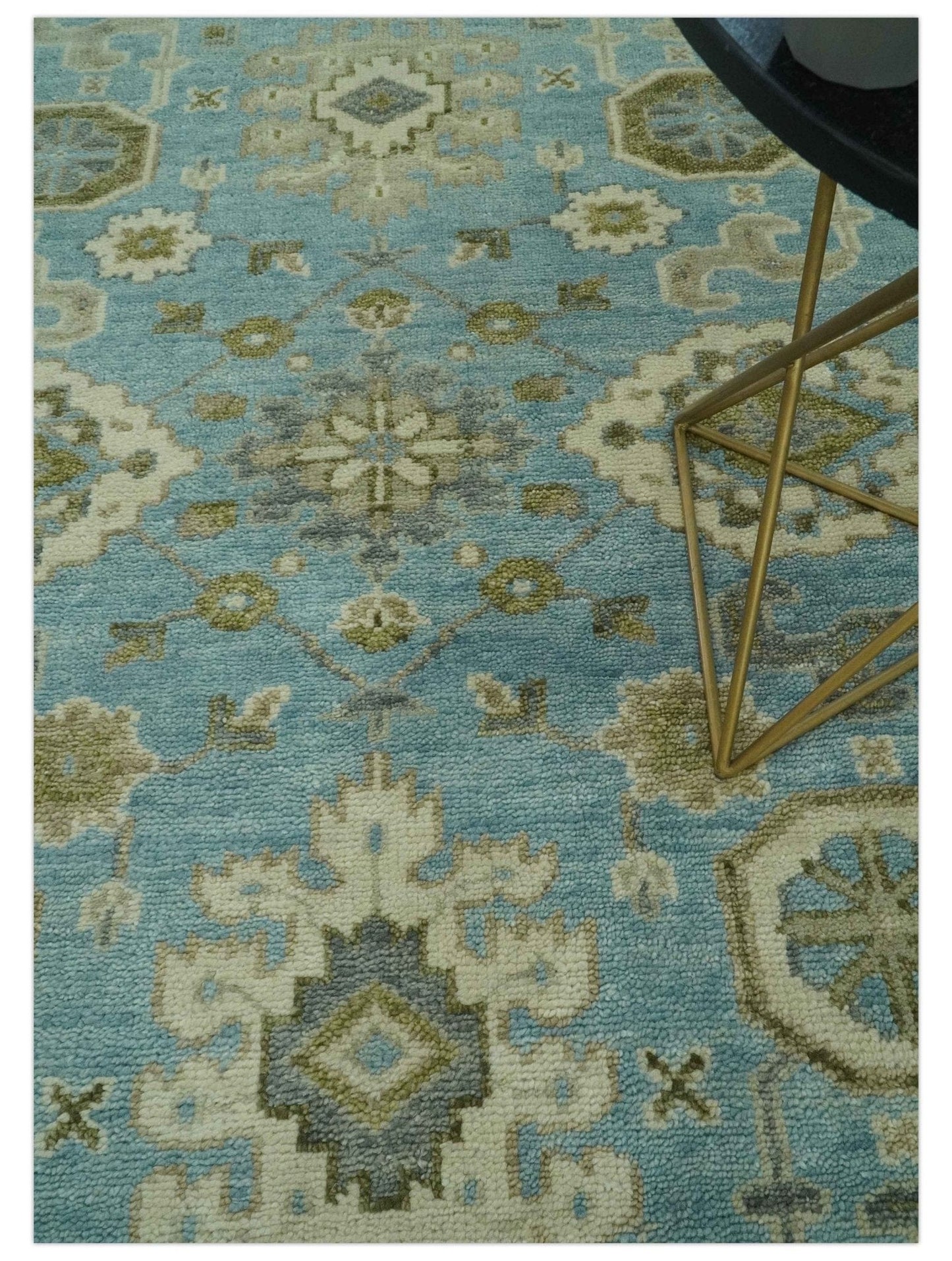 The Rug Decor Area Rug Sea Blue, Green and Ivory Hand Knotted Traditional Oushak Custom Made wool rug Sea Blue, Green and Ivory Hand Knotted Traditional Oushak Custom Made wool rug