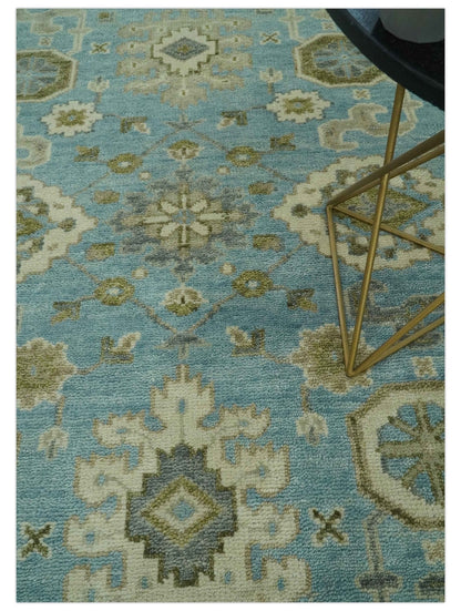 The Rug Decor Area Rug Sea Blue, Green and Ivory Hand Knotted Traditional Oushak Custom Made wool rug Sea Blue, Green and Ivory Hand Knotted Traditional Oushak Custom Made wool rug