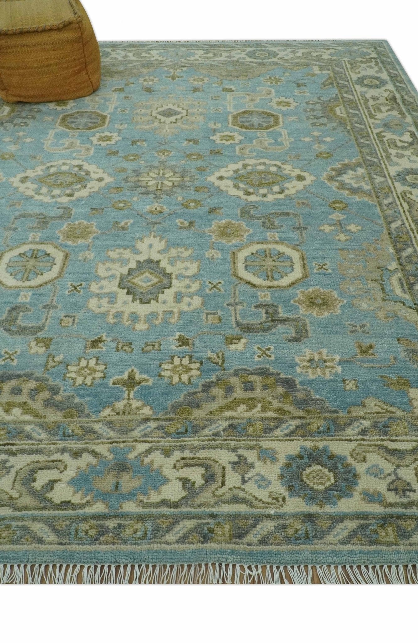 The Rug Decor Area Rug Sea Blue, Green and Ivory Hand Knotted Traditional Oushak Custom Made wool rug Sea Blue, Green and Ivory Hand Knotted Traditional Oushak Custom Made wool rug