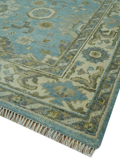 The Rug Decor Area Rug Sea Blue, Green and Ivory Hand Knotted Traditional Oushak Custom Made wool rug Sea Blue, Green and Ivory Hand Knotted Traditional Oushak Custom Made wool rug