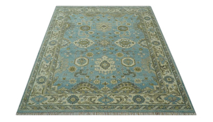 The Rug Decor Area Rug Sea Blue, Green and Ivory Hand Knotted Traditional Oushak Custom Made wool rug Sea Blue, Green and Ivory Hand Knotted Traditional Oushak Custom Made wool rug
