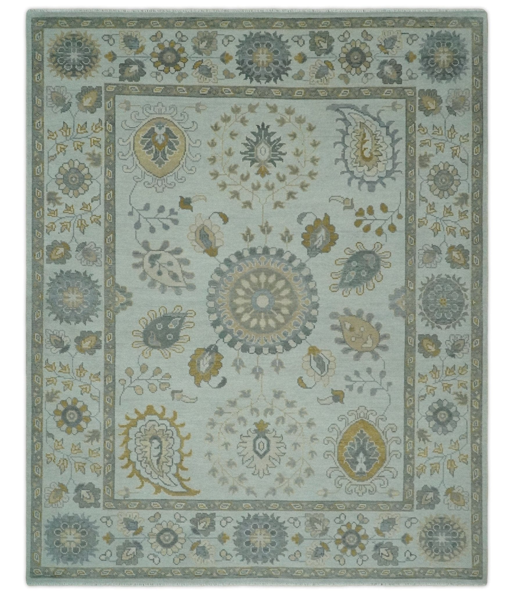 The Rug Decor Area Rug 8x10 Silver, Olive and Gray Floral Herati Medallion Hand knotted Custom Made wool Area Rug Silver, Olive and Gray Floral Herati Medallion Hand knotted Custom Made wool Area Rug