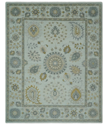 The Rug Decor Area Rug 8x10 Silver, Olive and Gray Floral Herati Medallion Hand knotted Custom Made wool Area Rug Silver, Olive and Gray Floral Herati Medallion Hand knotted Custom Made wool Area Rug