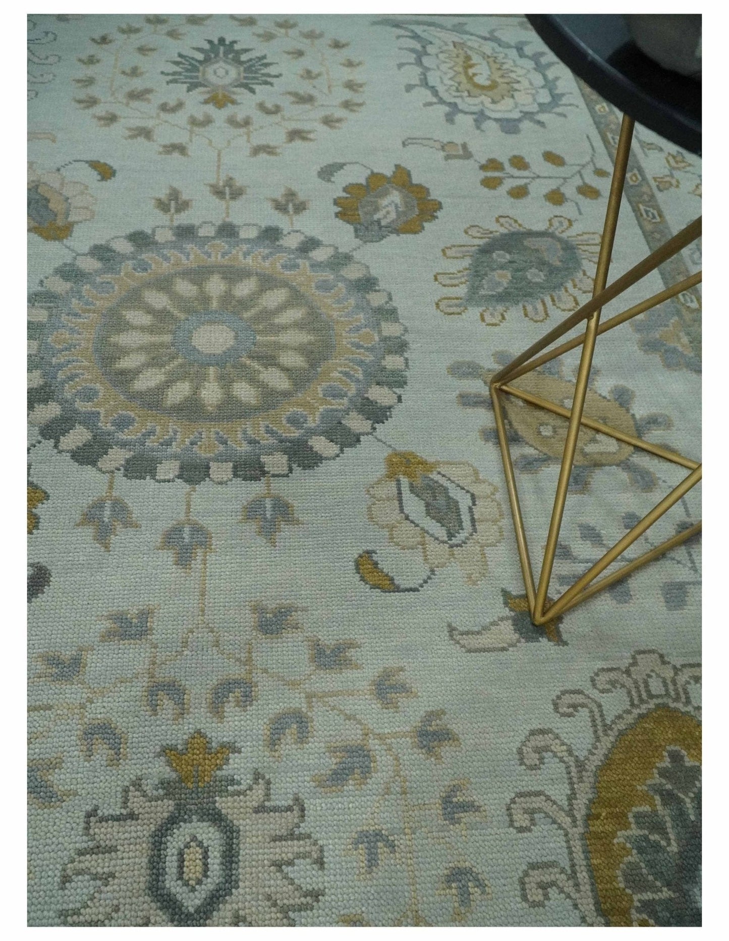 The Rug Decor Area Rug Silver, Olive and Gray Floral Herati Medallion Hand knotted Custom Made wool Area Rug Silver, Olive and Gray Floral Herati Medallion Hand knotted Custom Made wool Area Rug