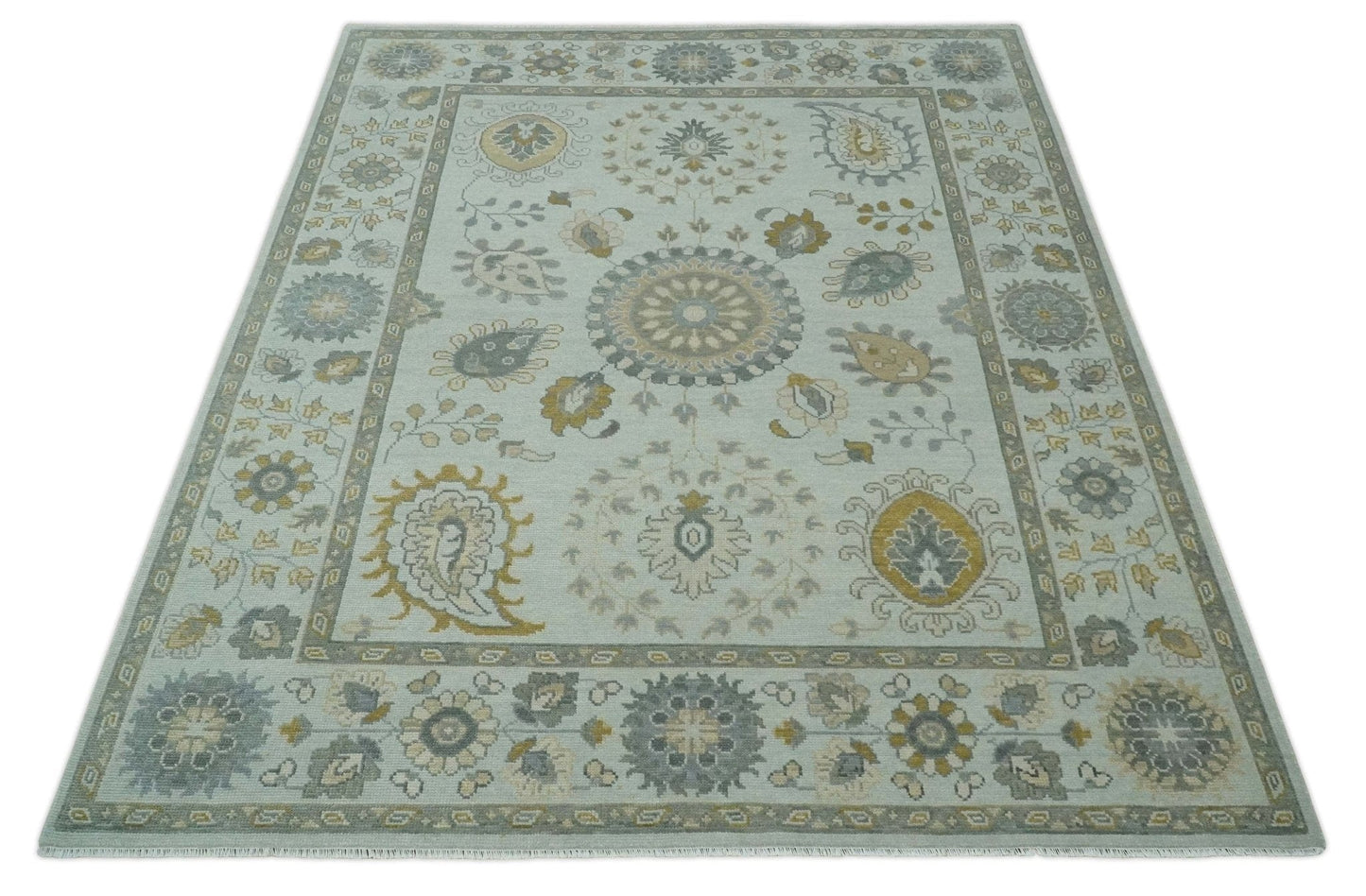 The Rug Decor Area Rug Silver, Olive and Gray Floral Herati Medallion Hand knotted Custom Made wool Area Rug Silver, Olive and Gray Floral Herati Medallion Hand knotted Custom Made wool Area Rug
