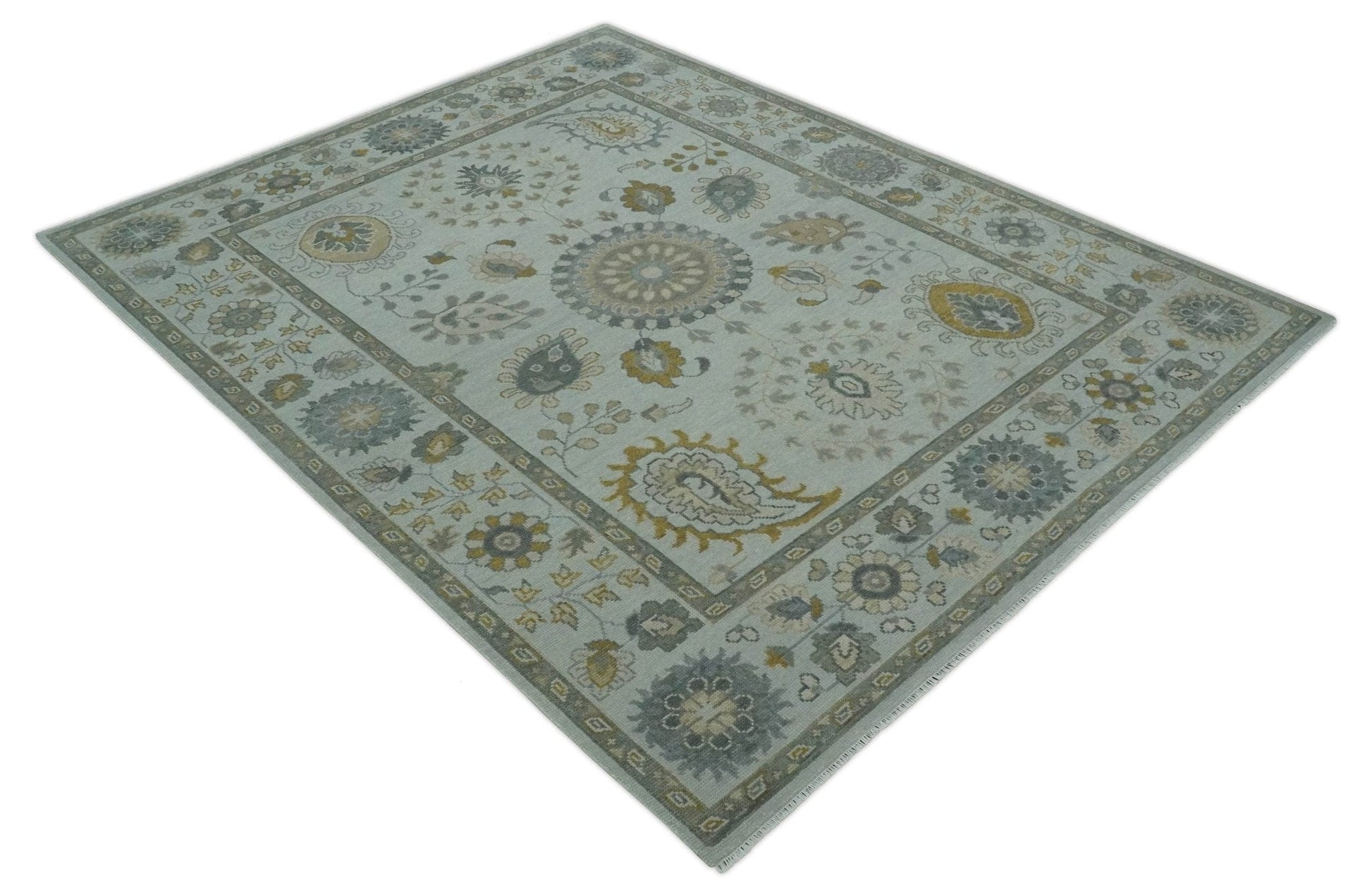 The Rug Decor Area Rug Silver, Olive and Gray Floral Herati Medallion Hand knotted Custom Made wool Area Rug Silver, Olive and Gray Floral Herati Medallion Hand knotted Custom Made wool Area Rug