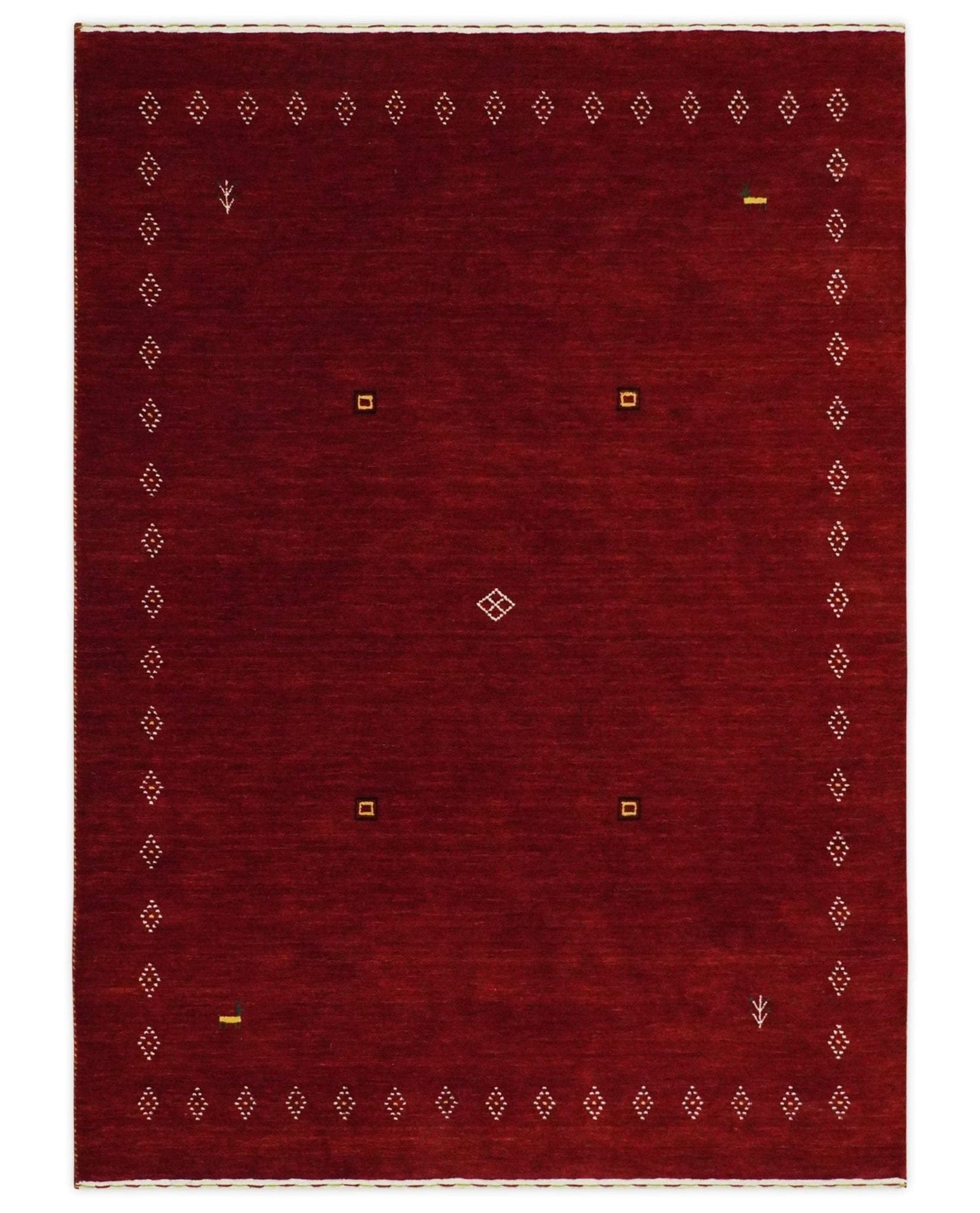 The Rug Decor Area Rug 5x7 Solid Plain Maroon Geometrical Design Hand loom Custom made wool area Rug Solid Plain Maroon Geometrical Design Hand loom Custom made wool area Rug