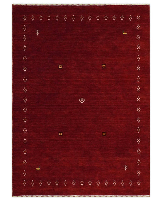 The Rug Decor Area Rug 5x7 Solid Plain Maroon Geometrical Design Hand loom Custom made wool area Rug Solid Plain Maroon Geometrical Design Hand loom Custom made wool area Rug