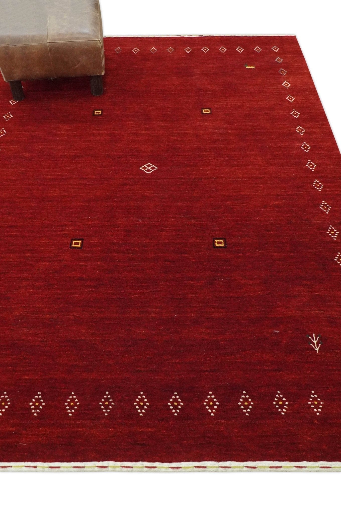 The Rug Decor Area Rug Solid Plain Maroon Geometrical Design Hand loom Custom made wool area Rug Solid Plain Maroon Geometrical Design Hand loom Custom made wool area Rug