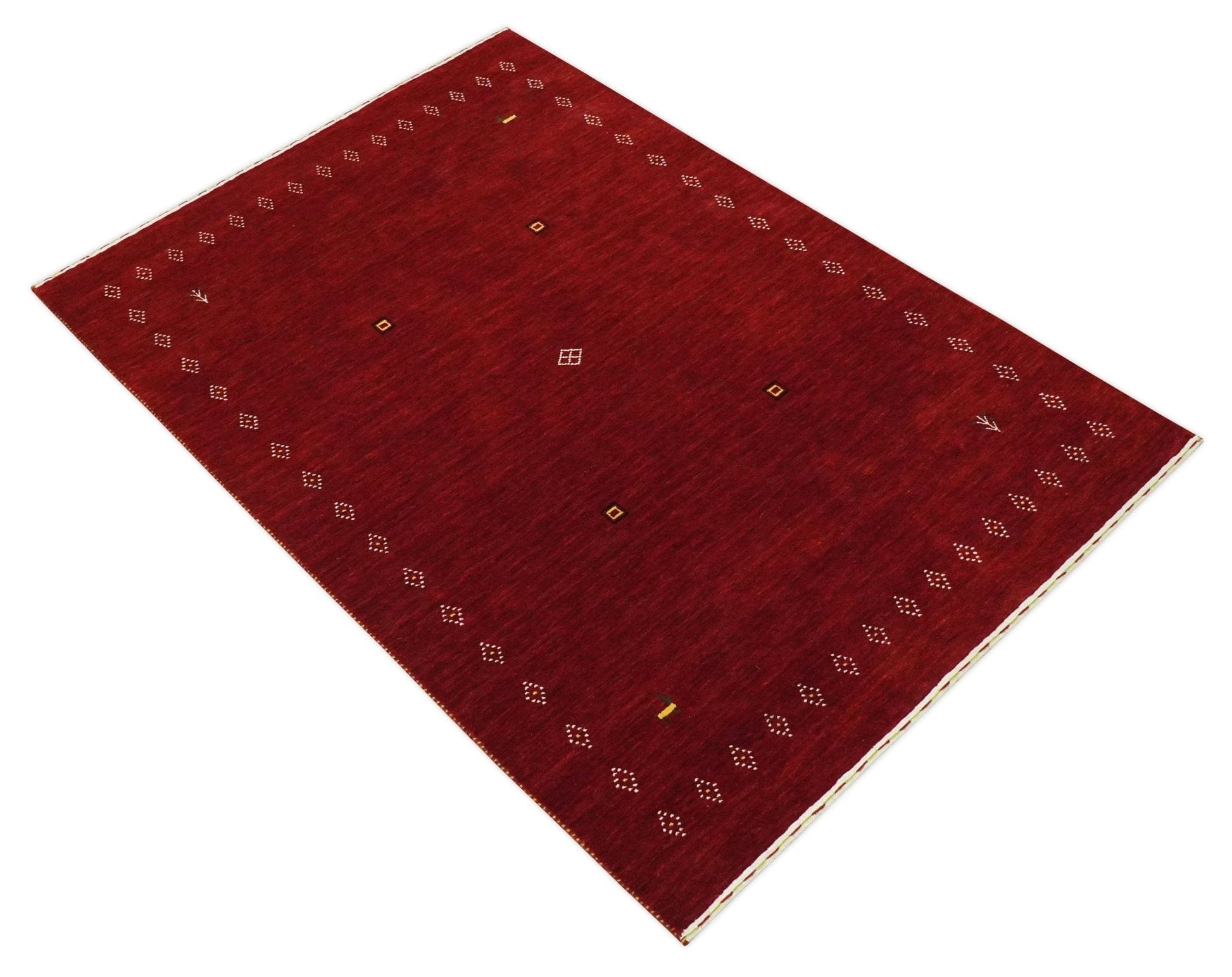 The Rug Decor Area Rug Solid Plain Maroon Geometrical Design Hand loom Custom made wool area Rug Solid Plain Maroon Geometrical Design Hand loom Custom made wool area Rug