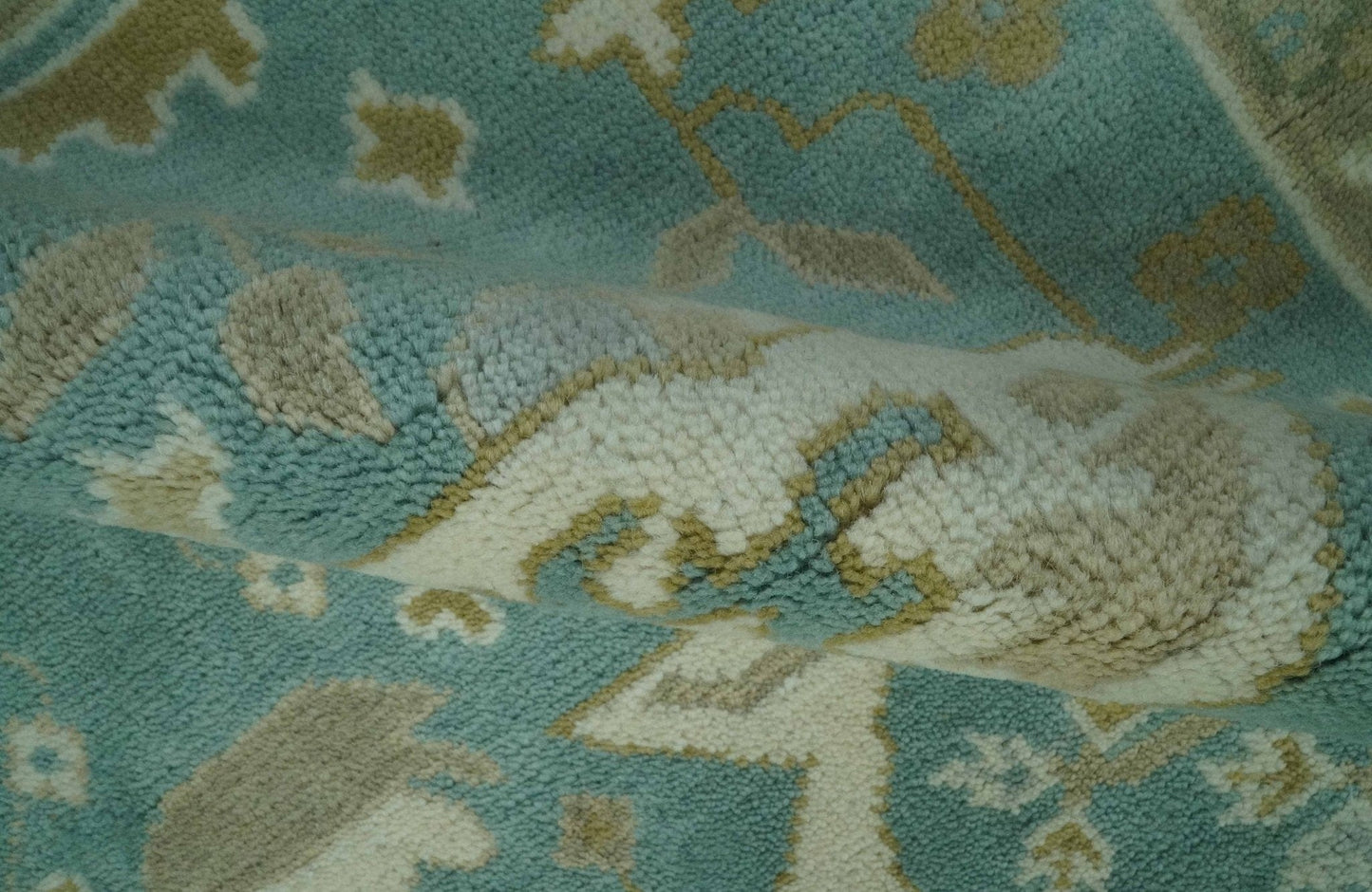 The Rug Decor Area Rug Teal and Ivory Hand Knotted Traditional Oriental Oushak Custom Made wool rug Teal and Ivory Hand Knotted Traditional Oriental Oushak Custom Made wool rug