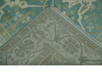 The Rug Decor Area Rug Teal and Ivory Hand Knotted Traditional Oriental Oushak Custom Made wool rug Teal and Ivory Hand Knotted Traditional Oriental Oushak Custom Made wool rug