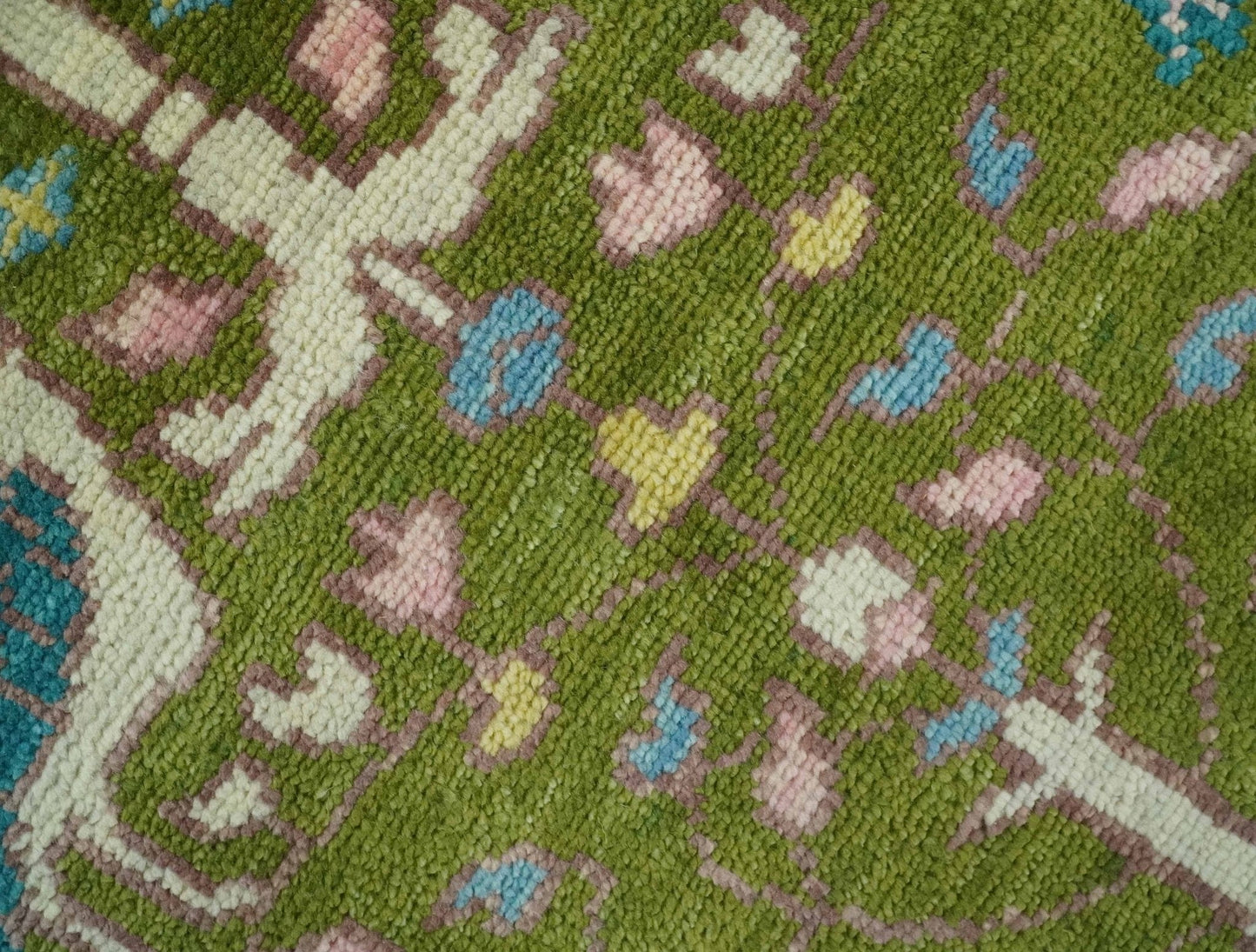 The Rug Decor Area Rug The Green Jungle Life Teal and Peach Peacock Bird Hand Knotted Custom Made Wool Area Rug The Green Jungle Life Teal and Peach Peacock Bird Hand Knotted Custom Made Wool Area Rug