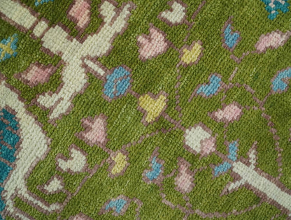 The Rug Decor Area Rug The Green Jungle Life Teal and Peach Peacock Bird Hand Knotted Custom Made Wool Area Rug The Green Jungle Life Teal and Peach Peacock Bird Hand Knotted Custom Made Wool Area Rug