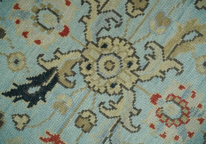 The Rug Decor Area Rug Traditional Aqua and Beige Hand knotted Oriental Oushak Custom Made wool Area Rug Traditional Aqua and Beige Hand knotted Oriental Oushak Custom Made wool Area Rug