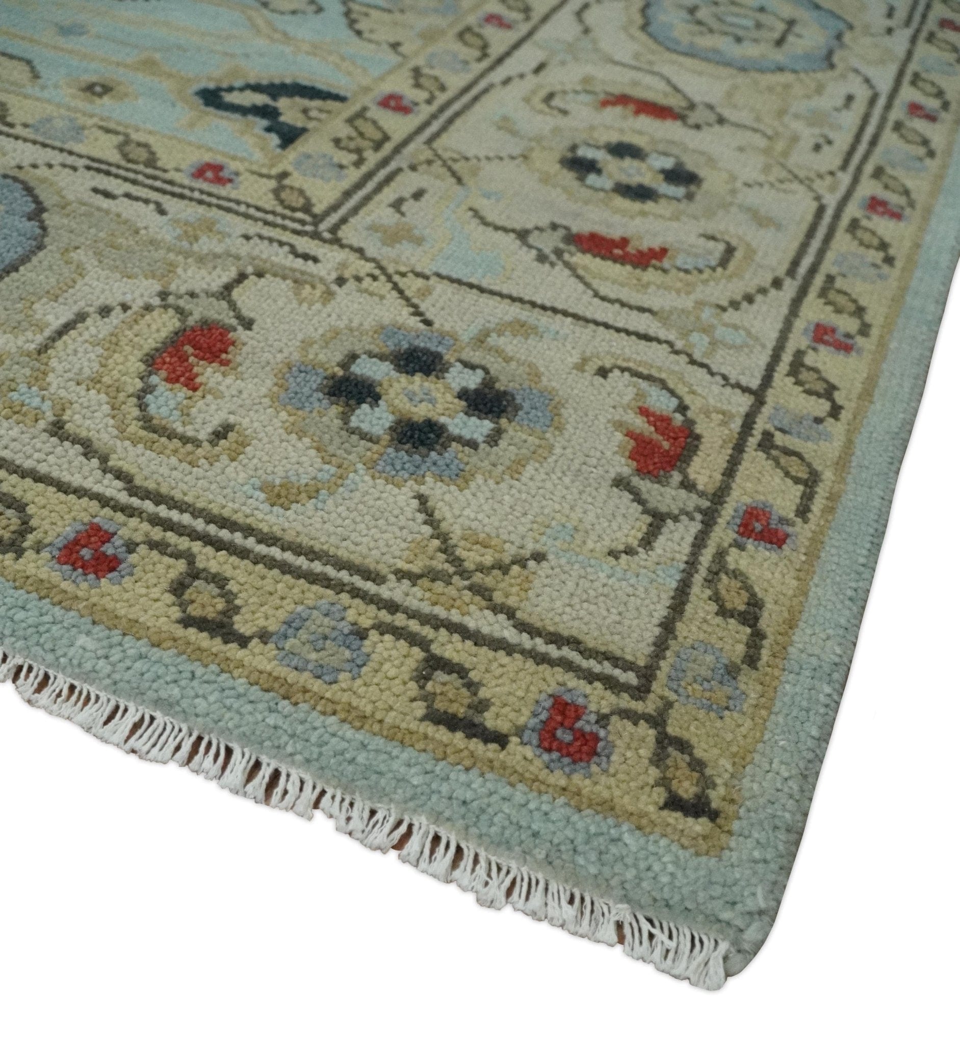 The Rug Decor Area Rug Traditional Aqua and Beige Hand knotted Oriental Oushak Custom Made wool Area Rug Traditional Aqua and Beige Hand knotted Oriental Oushak Custom Made wool Area Rug