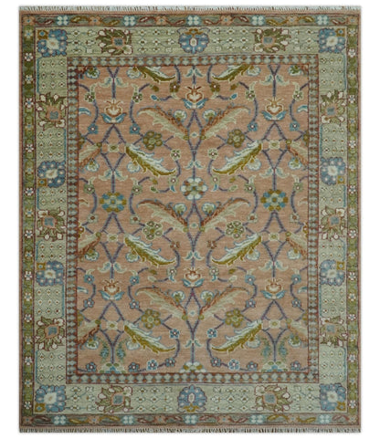 The Rug Decor Area Rug 8x10 Traditional Floral Peach and Green Hand Knotted Custom Made wool area rug Traditional Floral Peach and Green Hand Knotted Custom Made wool area rug