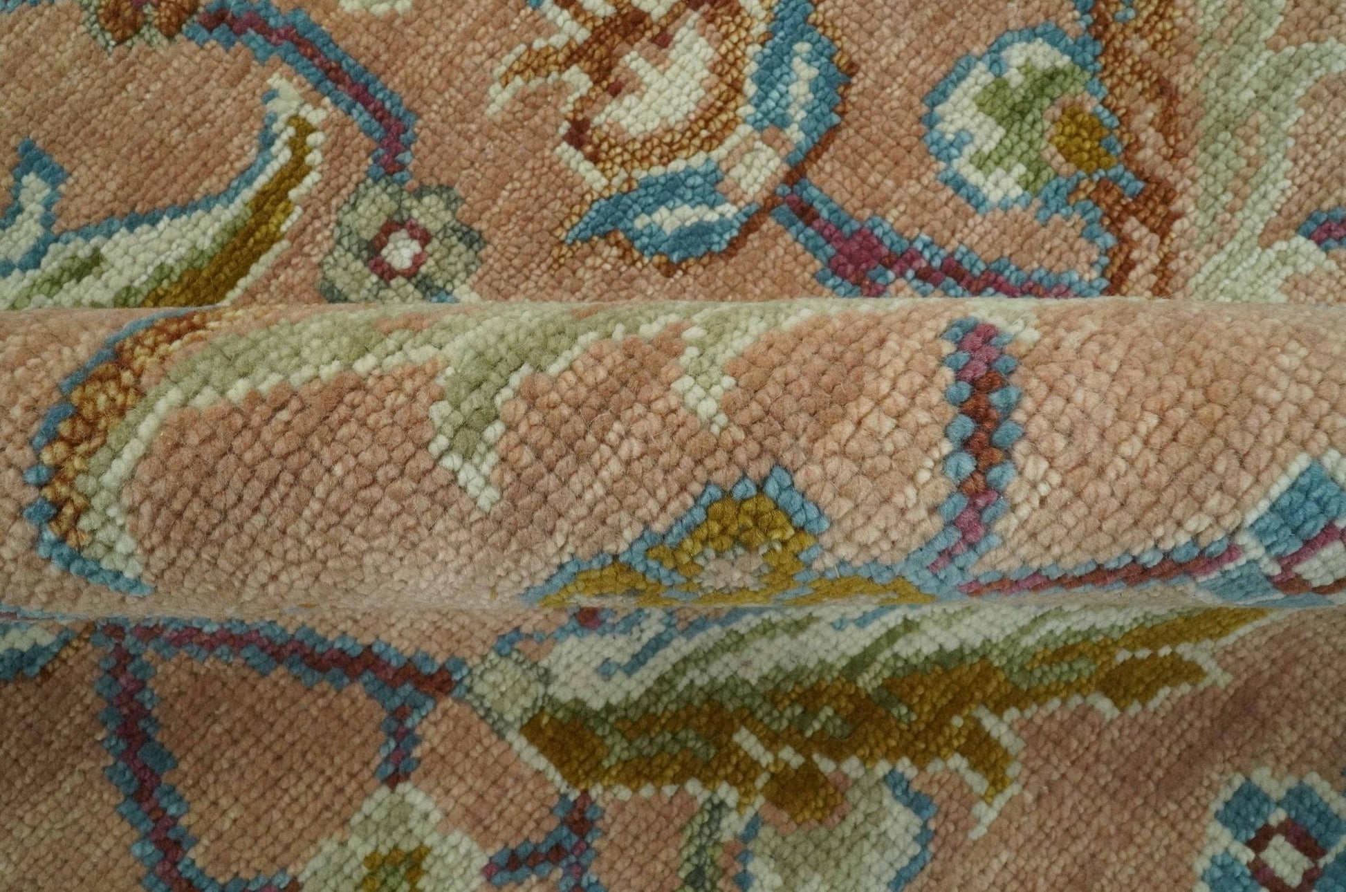 The Rug Decor Area Rug Traditional Floral Peach and Green Hand Knotted Custom Made wool area rug Traditional Floral Peach and Green Hand Knotted Custom Made wool area rug